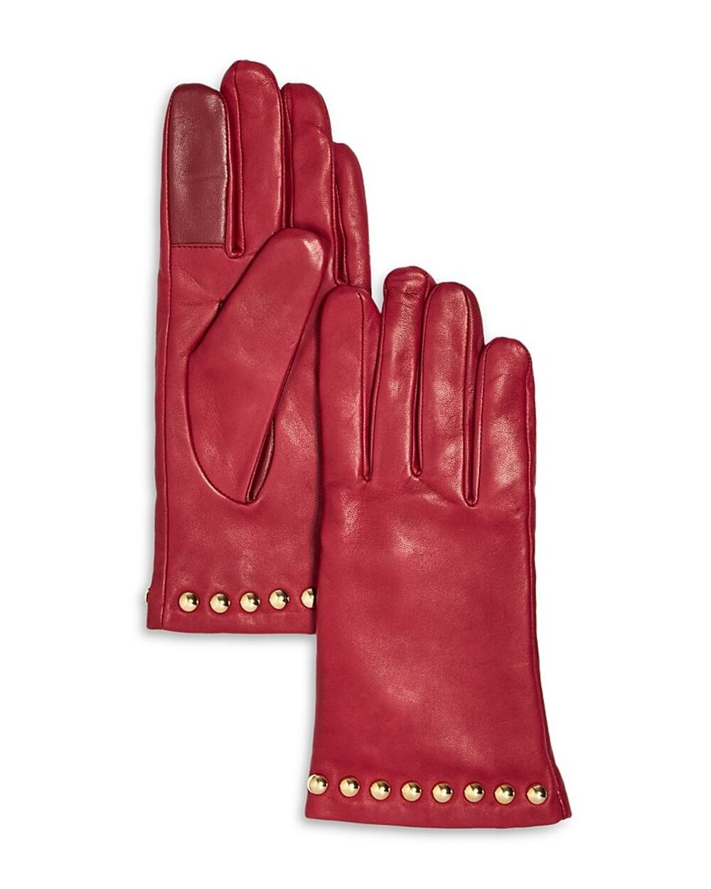 Cashmere Lined Studded Leather Tech Gloves Wine 6.5